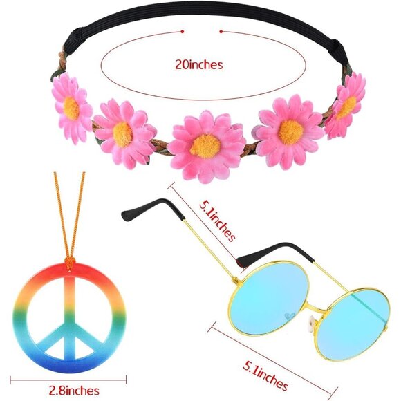 48 pcs Hippie Costume Accessory Set Includes Headbands Sunglasses Party main image 5
